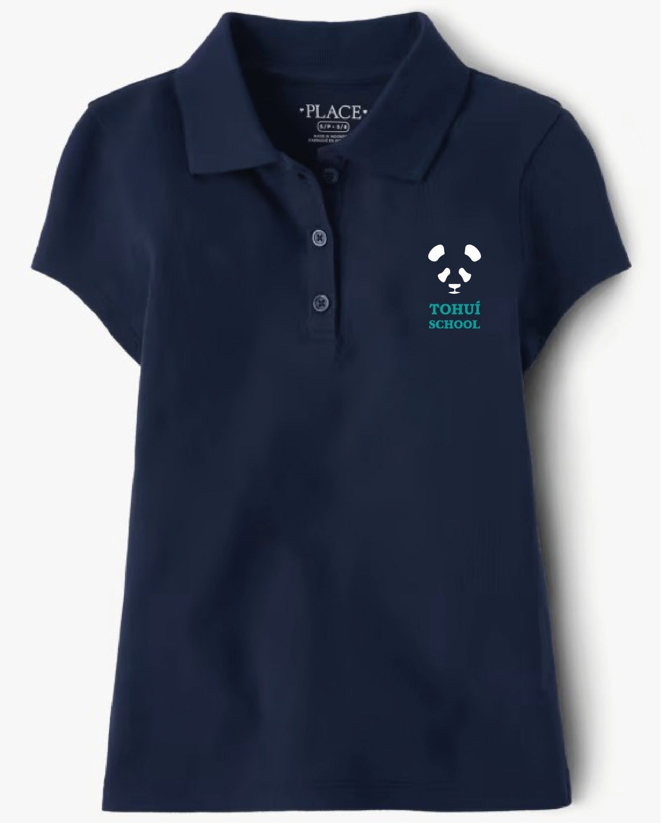 Navy Blue Short-Sleeve Pique Polo Girls TOHUI